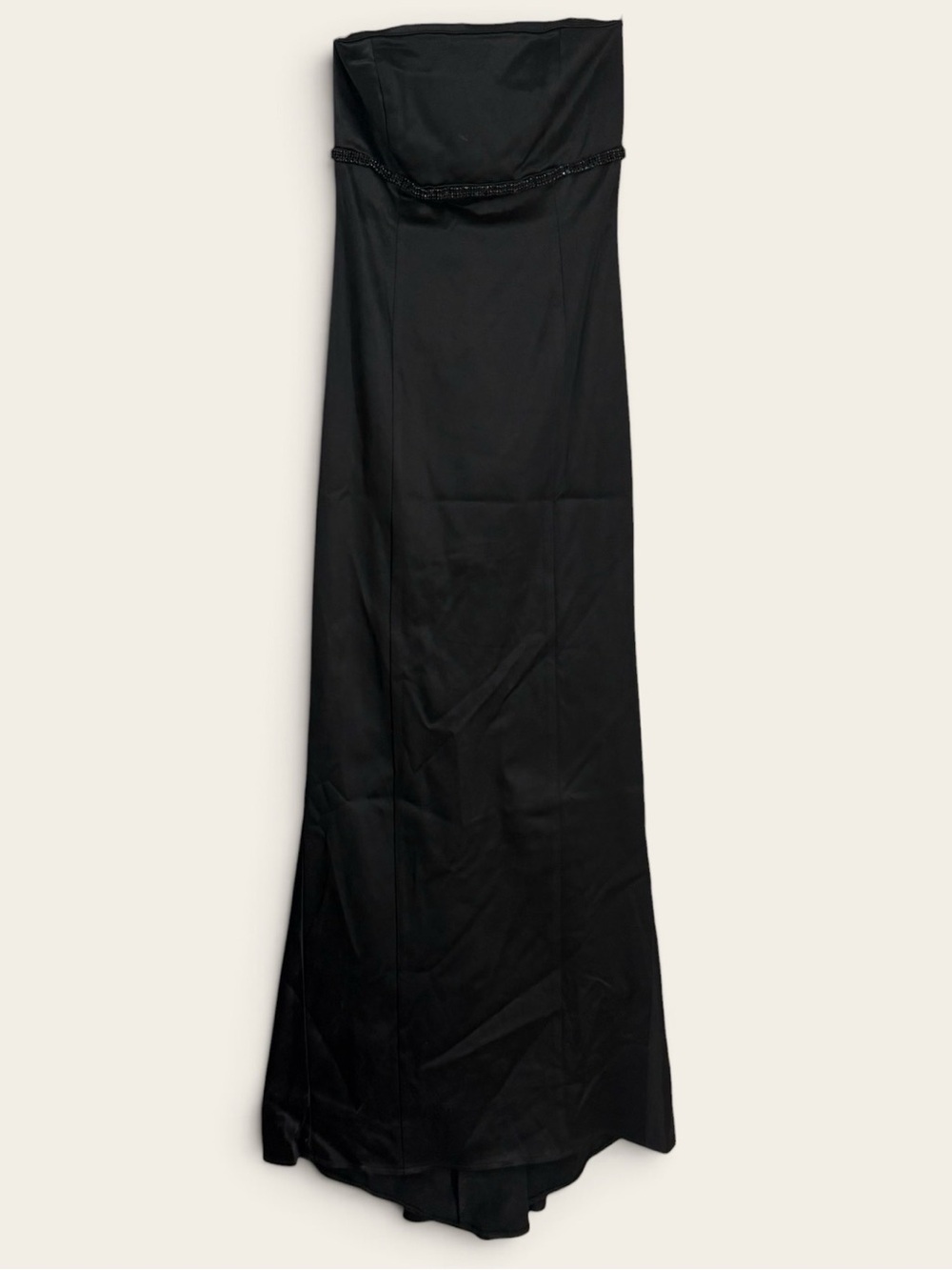 Maria Bianca Nero Black Satin Rhinestone Evening Gown Petite P Y2K Formal Maxi